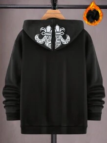 Manfinity EMRG Men's Loose Fit Hooded Fleece Sweatshirt With Letter Print - Black - View 2