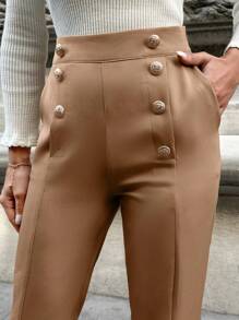 EURMUSE Women's Fashionable Versatile Solid Color High Waist Suit Pants - Camel - View 6