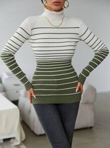 EURMUSE Của phụ nữ Sọc Áo cao cổ Áo len - Nhiều màu - Xem 3