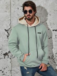Manfinity Homme 男士字母刺繡袋狀連帽衣與色塊設計 - 薄荷綠 - 查看 4