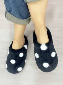 女士秋冬季柔软保暖防滑家居室内卧室拖鞋，毛茸茸的鞋子 - 黑色 - 查看 5