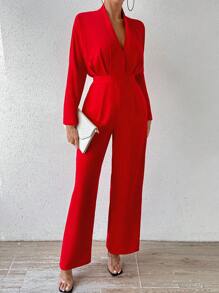 RosyDaze Deep V-Neck Batwing Sleeve Jumpsuit For New Year Clothes - Red - View 4