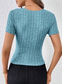 SHEIN Essnce Women's Ribbed Knit Wrap T-shirt - Mint Blue - View 2