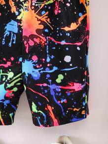 SHEIN 男童墨色毛笔印花吊带短裤连帽连体衣 - 彩色 - 查看 5