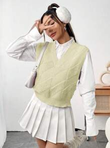 SHEIN Unity Women's Solid Color Casual Sweater Vest - Apricot - View 5