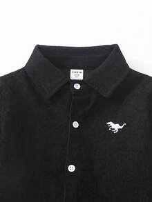 SHEIN 年輕男孩恐龍刺繡長袖襯衫 - 黑色 - 查看 3
