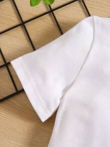 SHEIN Girls' Heart & Letter Print Short Sleeve T-shirt - White - View 6