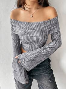 SHEIN EZwear 女裝修身剪裁露肩t恤 - 彩色 - 查看 1