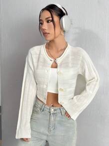 SHEIN Qutie Của phụ nữ Giải trí Áo len Mở - trắng - Xem 5