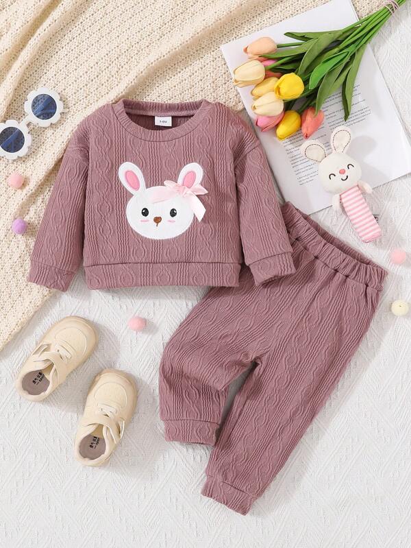 Baby Girl Rabbit Printed Round Neck Casual Set