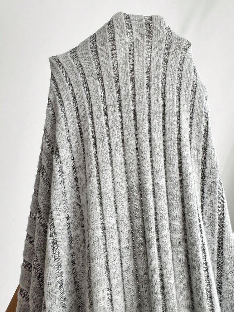 Grey Knit Ribbed Pleated Long Sleeve Dress Fall Cloth For Women