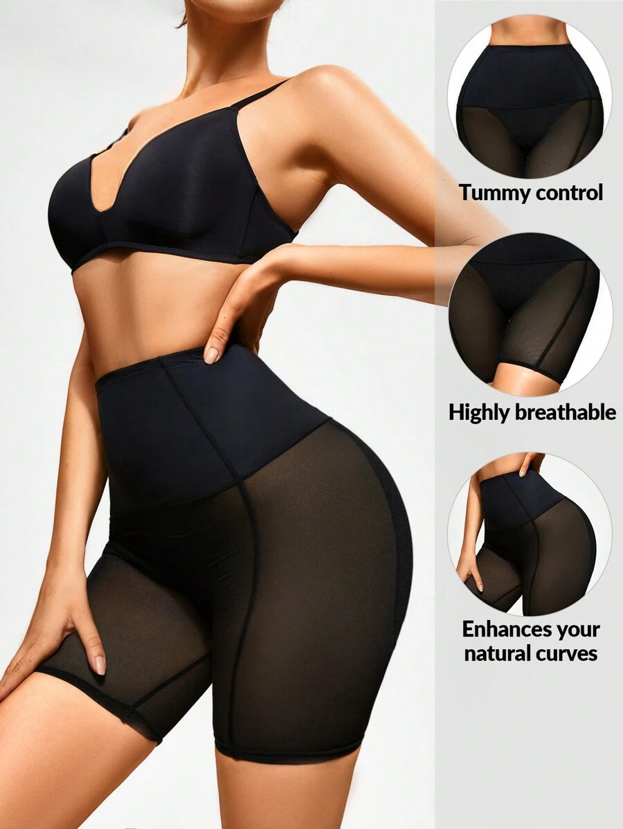 SHAPORA 素色寬腰帶塑形短褲 - 黑色 - 查看 1