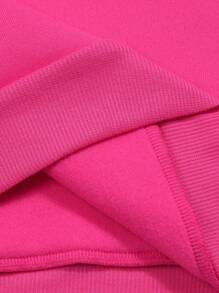 ROMWE MEN Street Life Men'S Letter & Basketball Print Hooded Sweatshirt - Hot Pink - View 3