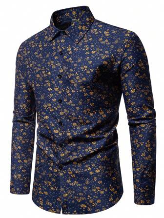 SHEIN Men's Floral Print Long Sleeve Shirt