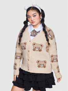 ROMWE Kawaii Của phụ nữ Kích thước lớn Hình con gấu hoạt hình Áo len Mở - Nhiều màu - Xem 4