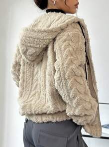 SHEIN Unity 女士字母刺繡拉鍊連帽外套 - 杏色 - 查看 2