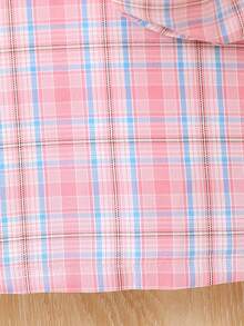 SHEIN 幼兒女童粉色格紋可愛彼得潘領連衣裙和長袖上衣套裝,適用於秋冬季節 - 粉色 - 查看 5