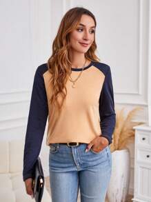 女款拼色插肩袖 T 卹 - 彩色 - 查看 1