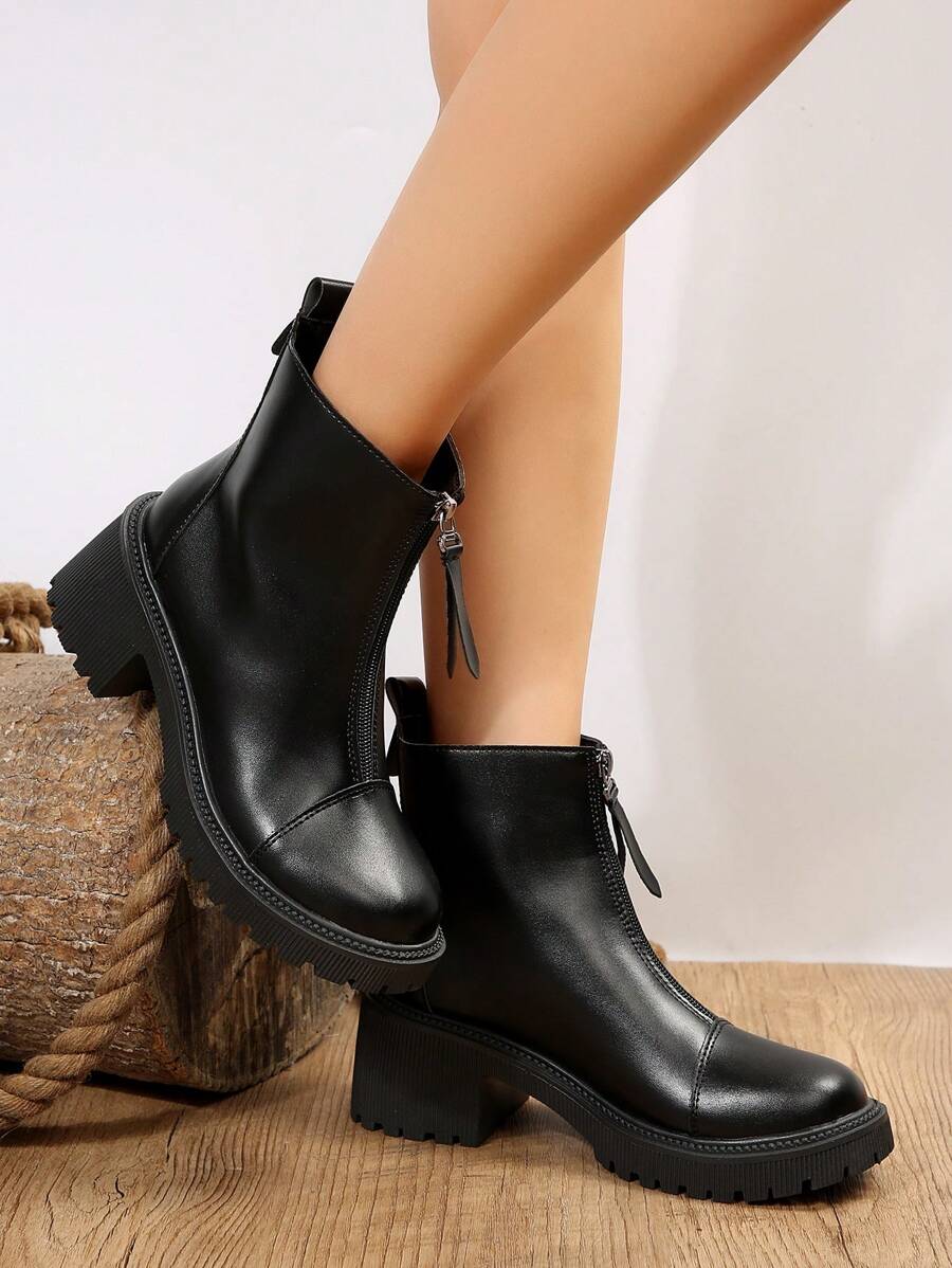 女裝時尚短靴黑色靴子 - 黑色 - 查看 1