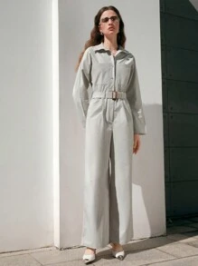Anewsta 女式腰帶襯衫連身褲 - 白色 - 查看 7