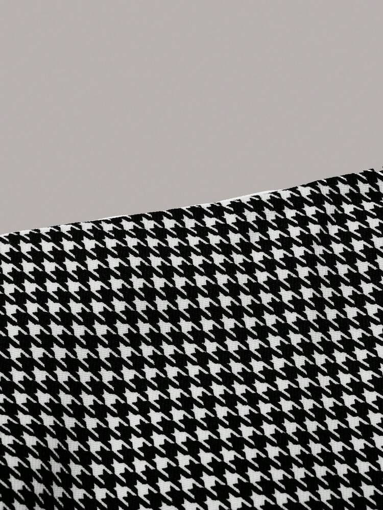 Plus Size Women'S Houndstooth Long Sleeve Top And Skirt Set
