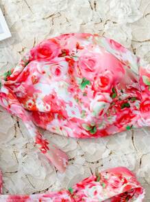 SHEIN Swim Summer Random Floral Print Knot Front Bandeau Bikini Set - Multicolor - View 5
