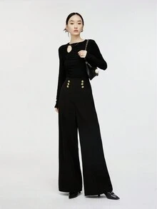 Áo len dài tay lót nhiệt ấm áp thoải mái khoét rỗng xếp ly ôm vừa vặn thu đông mới về - màu đen - Xem 2