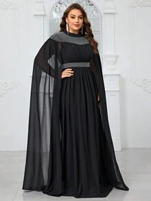 YISIKADO Women's Plus Size Ballroom Evening Dress With Snowflakes Frills And Rhinestones For Elegant Party