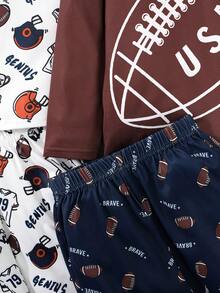 SHEIN Young Boy 2pcs Cartoon Graphic Tee & 2pcs Pants PJ Set - Multicolor - View 5