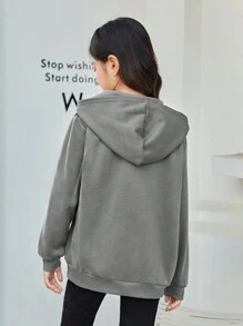 SHEIN Girls' Knitted Pattern Printed Loose Hooded Casual Sweatshirt