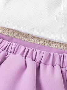 SHEIN Nhỏ bé Cô gái 	
Fuzzy Cổ tay áo Khăn quàng Áo vest Áo khoác , Váy Và Áo ba lỗ 3 miếng - Màu tím - Xem 5