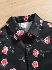 Toddler Boys' Coordinated Floral Print Shirt And Overalls Set For Casual Wear