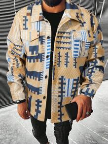 Manfinity Homme Giubbotto A Collo Alto Con Stampa Geometrica Da Uomo - Giallo - Visualizzare 4