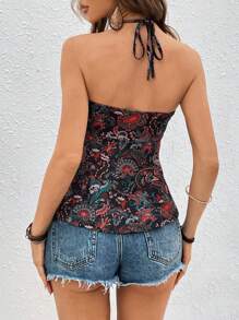 SHEIN VCAY Top de estilo vacacional con cuello halter y diseño de cruz paisley