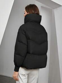 ZIAI Women's Casual Stand Collar Down Jacket, Versatile For Winter - Black - View 3