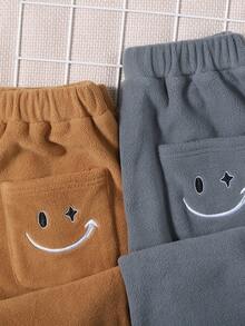 Tween Boys' Casual Loose Embroidery Thick Knitted Fleece Pants With Elastic Cuffs, 2 Colors, 2pcs/Set - Multicolor - View 5