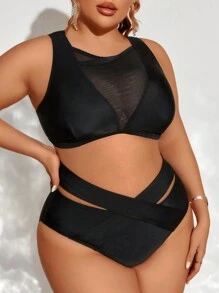 Swim Lushoire Plus Size Women's Solid Color Two-Piece Bikini Set With Separated Top And Bottom Summer Beach