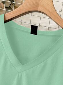 EMERY ROSE Kích thước lớn Sọc Cổ chữ V Dài tay Áo thun - màu xanh lá - Xem 3