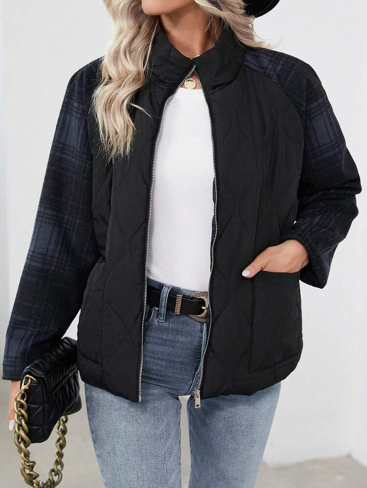 Plaid Patchwork Padded Padded Coat Clothes Winter