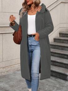 EMERY ROSE 前拉链连帽保暖加厚棉服外套冬季带内衬 - 灰色 - 查看 5