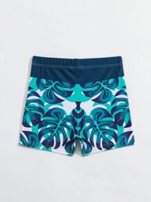 男童(小)熱帶植物印花泳褲 - 綠色 - 查看 2