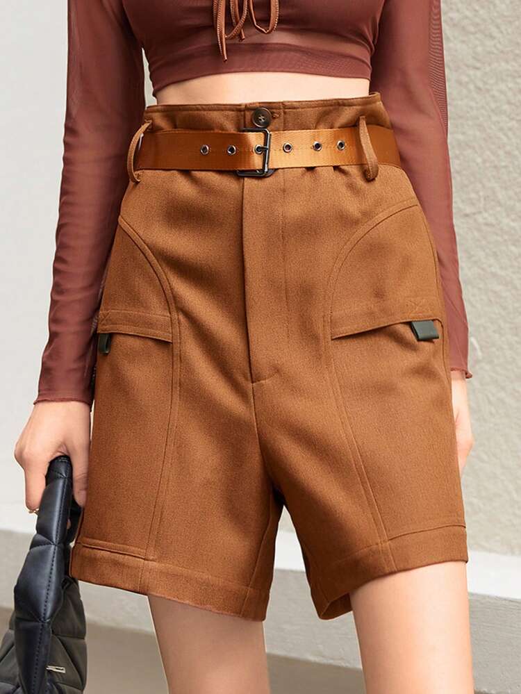 High Waist Casual Brown Shorts