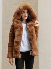 Anewsta 女式拼接棉袄帶領,帶有領子 - 黃色 - 查看 6