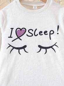 Girls' Flannel Pajama Set With Eyelashes And Heart Patterns - White - View 5
