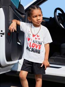 SHEIN Explorewe 男童机器人标语印花T恤和心形印花短裤 - 彩色 - 查看 5