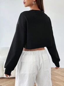 SHEIN EZwear 星星圖案短版休閒針織衫 - 黑與白 - 查看 2