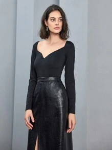 Anewsta 甜心領口長袖連身衣 - 黑色 - 查看 4