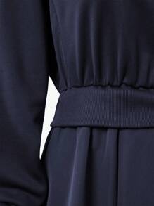 Seusyu Women'S Round Neck Raglan Sleeve Dress - Navy Blue - View 6