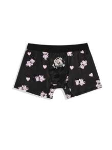 Men's Cartoon Bear And Heart Printed Boxer Shorts - Pink - View 3