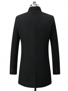 Manfinity Homme 男士純色羊毛大衣 - 黑色 - 查看 2